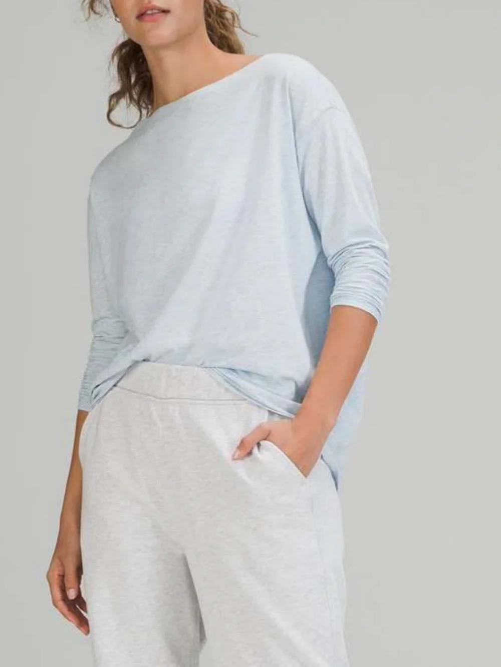 lululemon back in action prima cotton  heathers pale Blue Long-Sleeve L